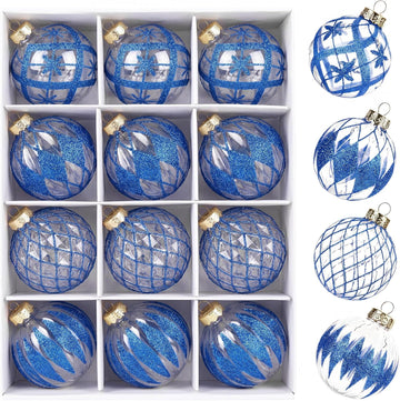 Christmas Ball Ornament Sets Xmas Decorations, Blue - Set of 12