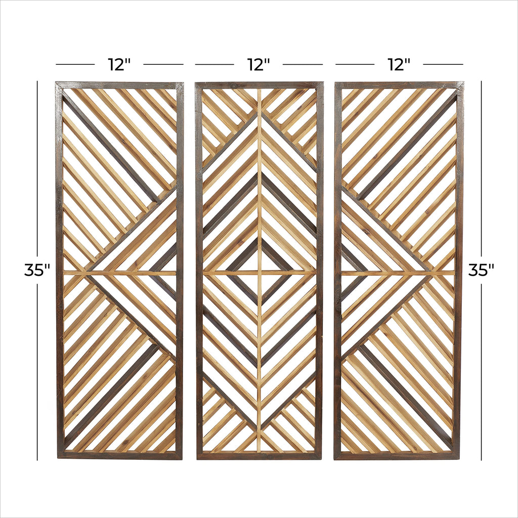 Wood Geometric Home Wall Decor Wall Art 12"W, 35"H, Oiled Brown