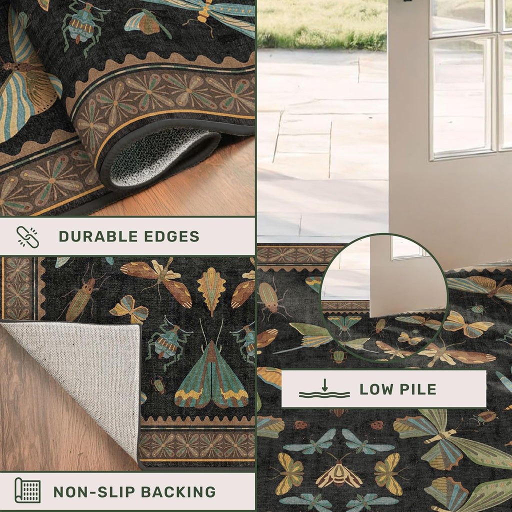 Dark Black Boho 2x10 Rug Runners for Hallways, Washable Non Slip Long Runner Rug for Kitchen, Entryw