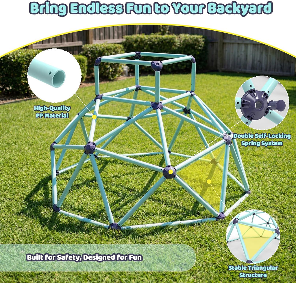 Geometric Climbing Dome - Sturdy Steel Frame, All-Weather, for Kids 3-10 (Blue)