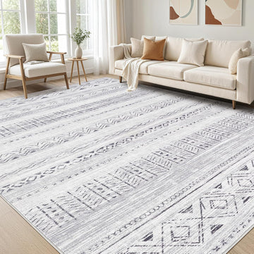 5x7 Area Rug Living Room: Washable Boho Rugs with Non Slip Backing Large Soft Indoor Stain Resistant Carpet for