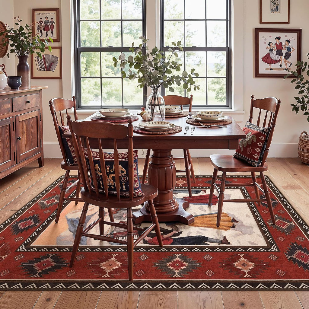 Red Ivory Southwestern Folk Art Rug