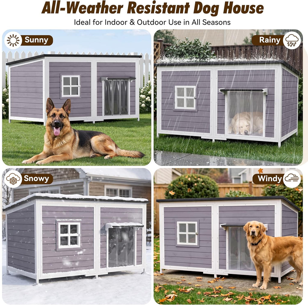 59" Extra Large Outdoor Dog House with Insulated Liner, Grey
