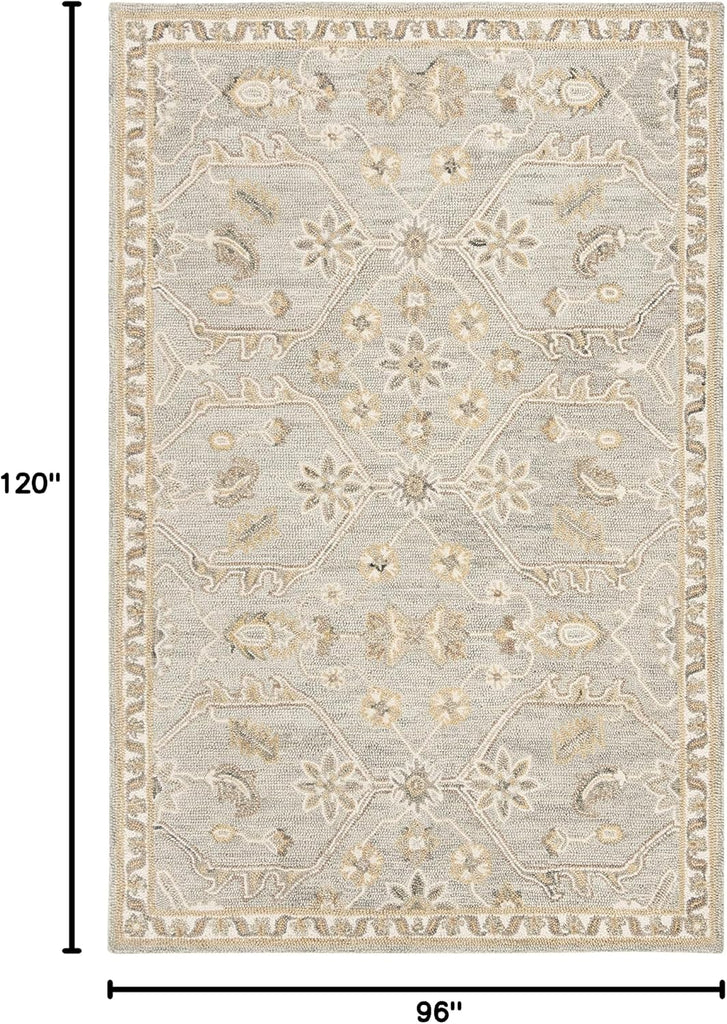 Blossom 8' x 10' Slate / Beige Handmade Premium Wool Area Rug