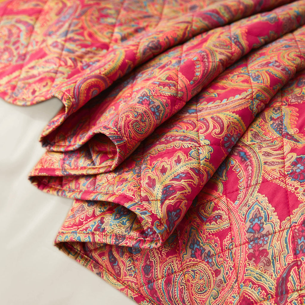 Boho Paisley Print Luxury Quilt and Shams Bedding Set Bohemian Damask Medallion Bedspread Egyptian Cotton
