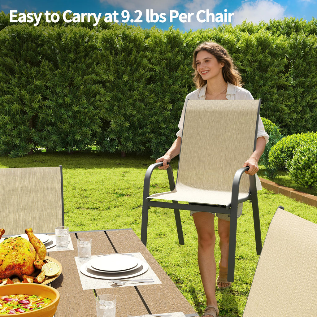 Patio Chairs Set of 6, Outdoor Stackable Dining Chairs for All Weather, Lightweight Textilene Outdoor Chair Sets with
