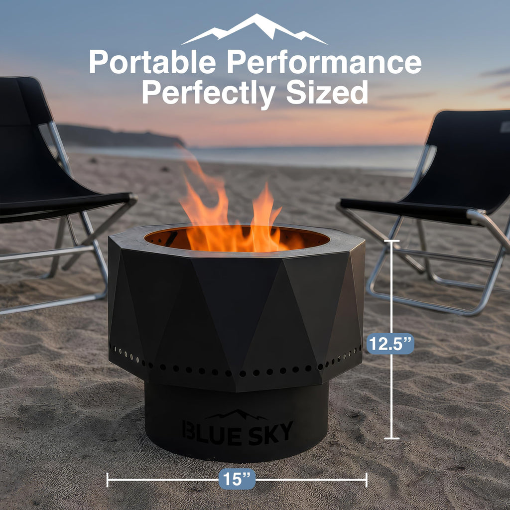 Ridge Portable Fire Pit, Portable Smokeless Fire Pit with Carrying Bag, Black