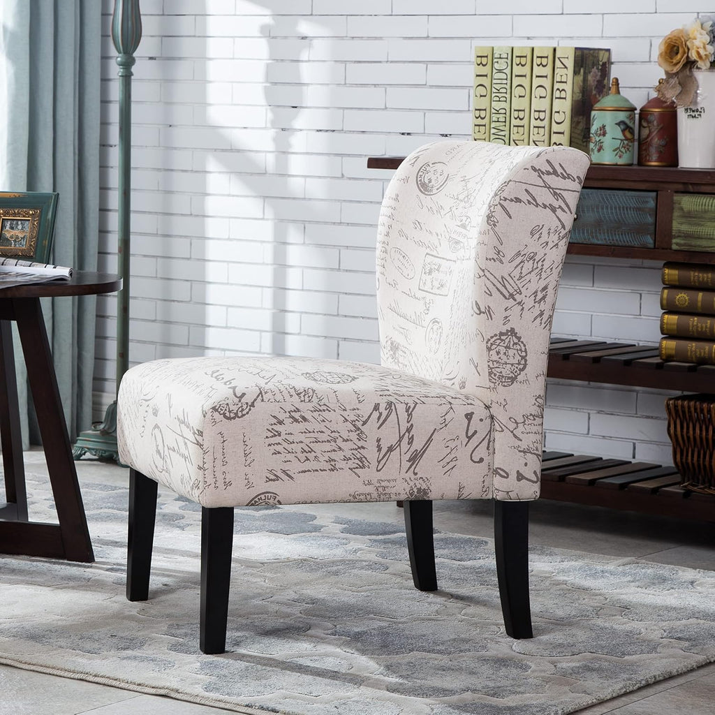 Lomira Contemporary Armless Accent Chair with Vintage French Print Fabric, Beige