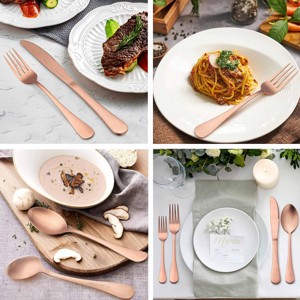 20 Piece Matte Copper Silverware Set, Stainless Steel Copper Flatware Cutlery Set for 4, Fancy Kitchen Utensil