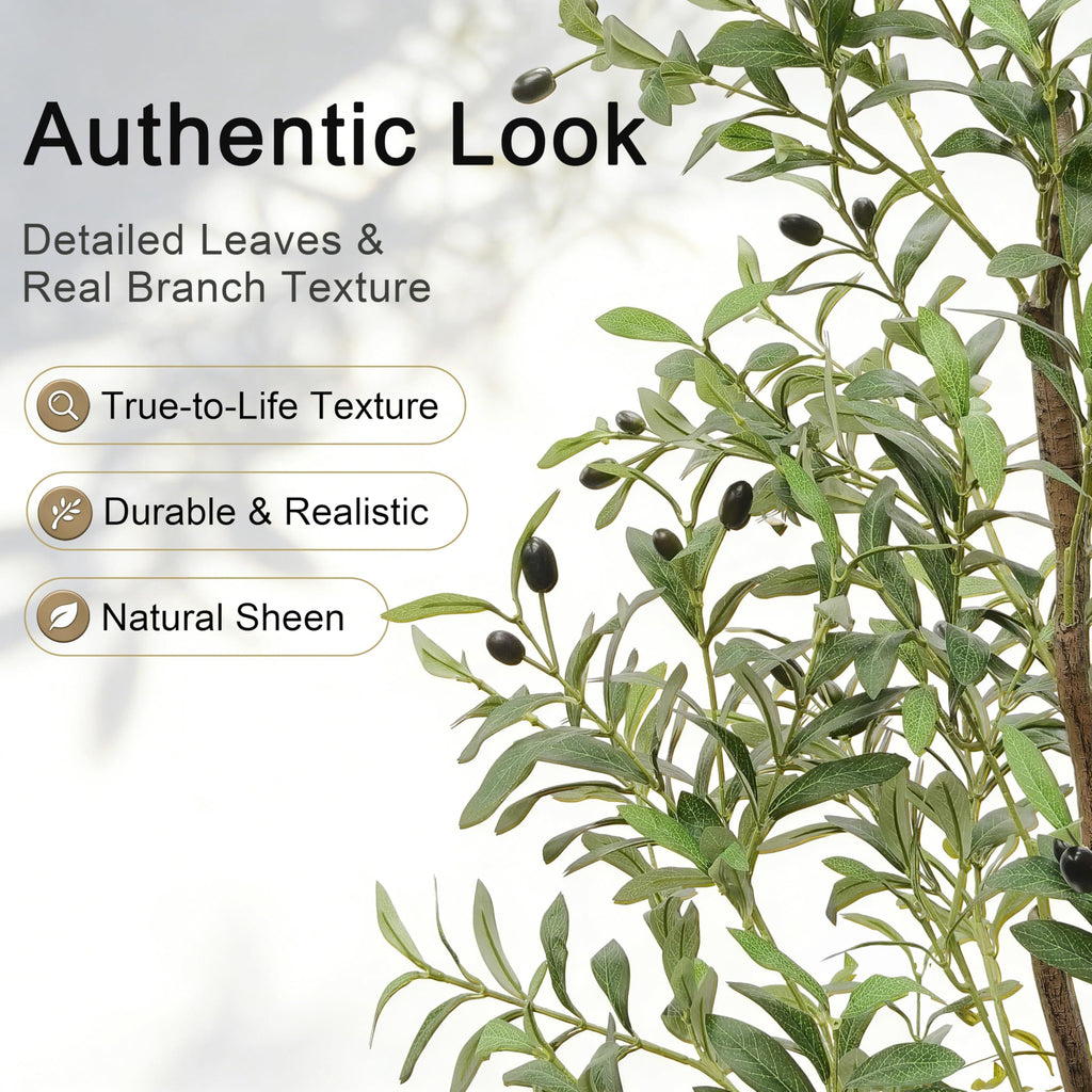 6FT Artificial Olive Tree, Three Thick Trunk, Green