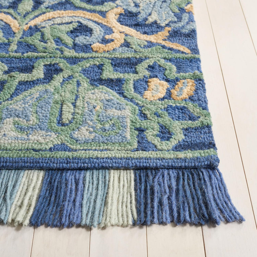 Blossom Area Rug - 10' x 14', Navy & Green, Handmade Boho Fringe Wool
