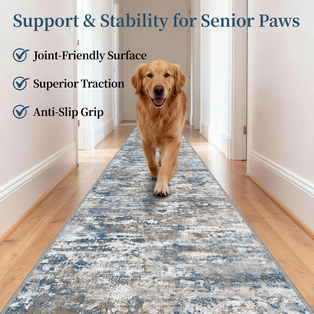 Long Hallway Runner Rug 2.6x12ft Textured Non Slip for Dogs, Multi