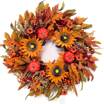 Fall Harvest Wreaths for Front Door - Farmhouse Thanksgiving Wreath Decor