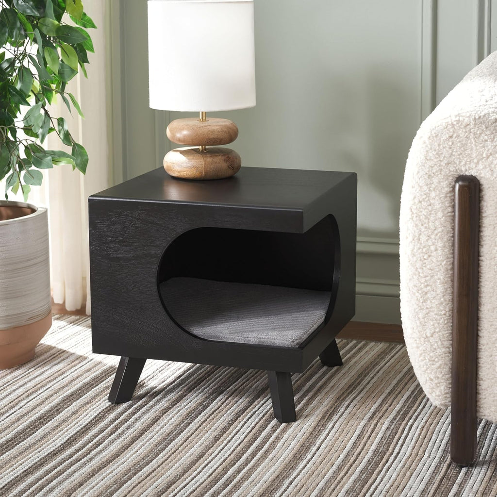 Home Collection Bean Mid-Century Matte Black Square Covered Cave Small Pet Cat Bed (Fully Assembled)