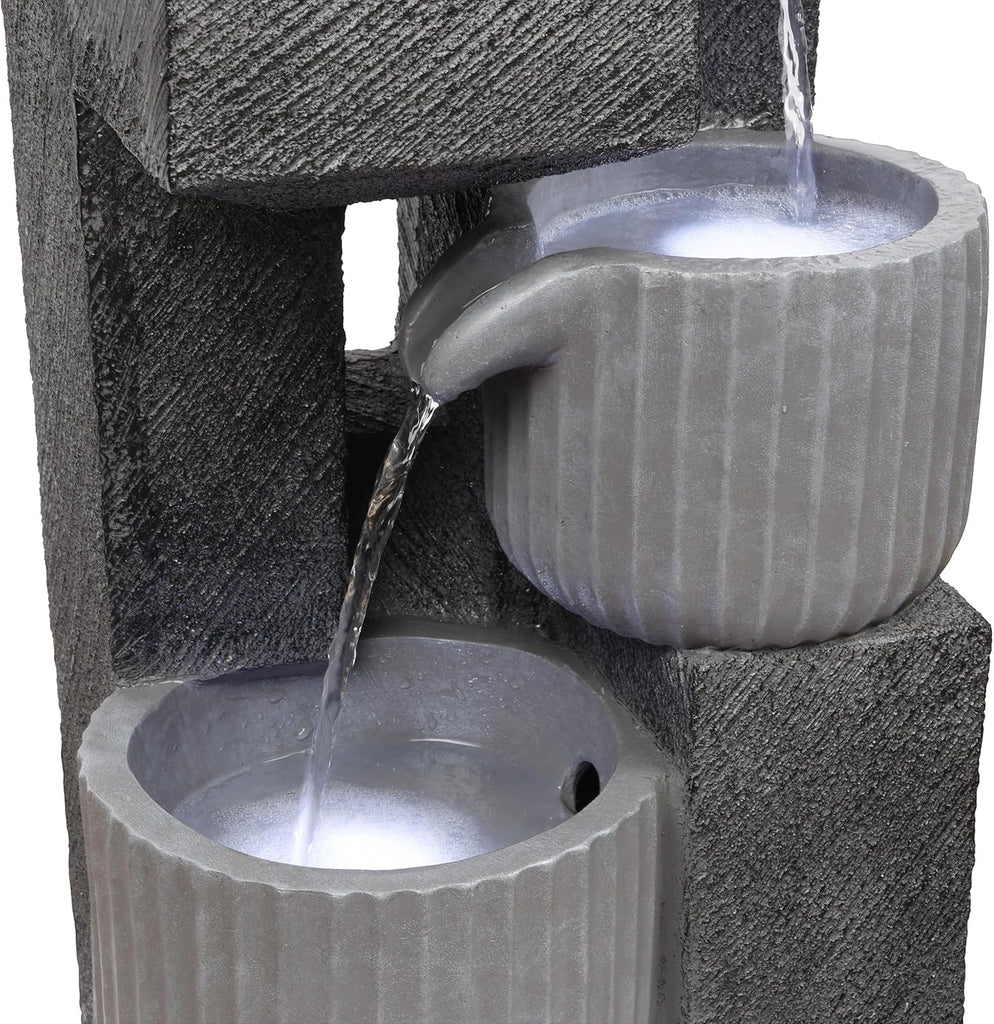 40" Tall Outdoor 5 Tiered Pot Decorative Waterfall Floor Fountain with LED Lights, Perfect for Patios, Yards