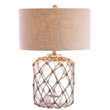 Coastal Glass and Rope Table Lamp 26.5", Brown/Clear