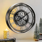 Inch Large Moving Gear Wall Clock,Industrial Steampunk Decor,Decorative Wall Clock for Modern Farmhouse Living Room Decor,Gunmetal...
