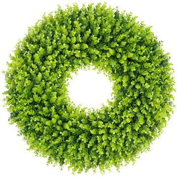 28 inch Boxwood Wreath, Artificial Large Spring Wreaths for Front Door with Yellow Sash can DIY Shaped, Summer