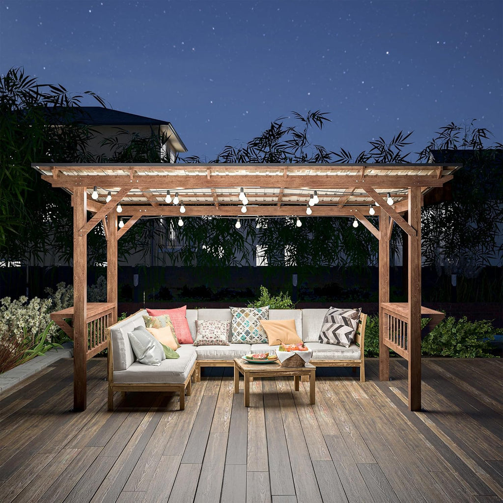 13' x 6.5' Wooden Grill Gazebo Metal Roof, Bulbs, Bar Counte - Image 7