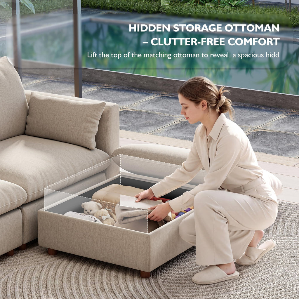 152" Oversized Modular Sectional Sofa, Modern Cloud Couch with 4 Storage Ottoman, 8-Seat Comfy Chenille Deep Seat