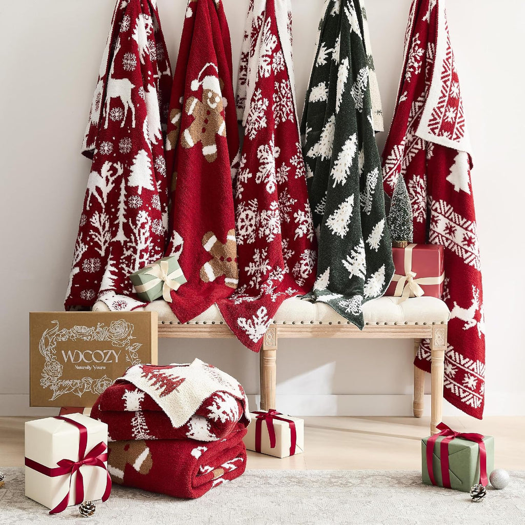 Christmas Throw Blanket Gingerbread Man Reversible Super Soft Knitted Blankets Couch Bed Sofa Microfiber Warm Cozy