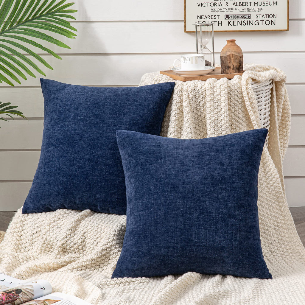 Decorative Square Throw Pillow Covers 20"x20" Inch Set of 2, Super Soft Chenille Pillows Farmhouse Fall Pillowcase