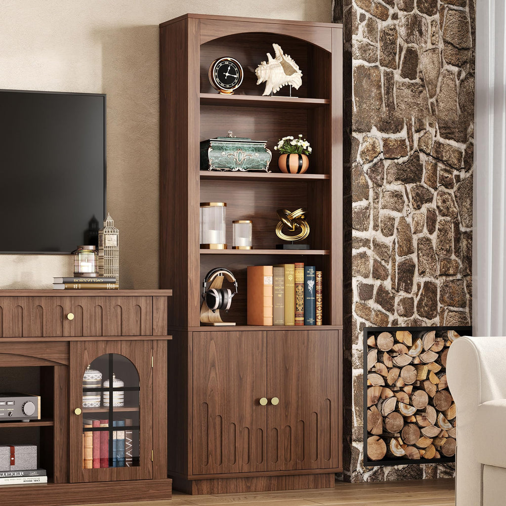 Book Shelf and Bookcases with Doors & Cabinet, Walnut Brown
