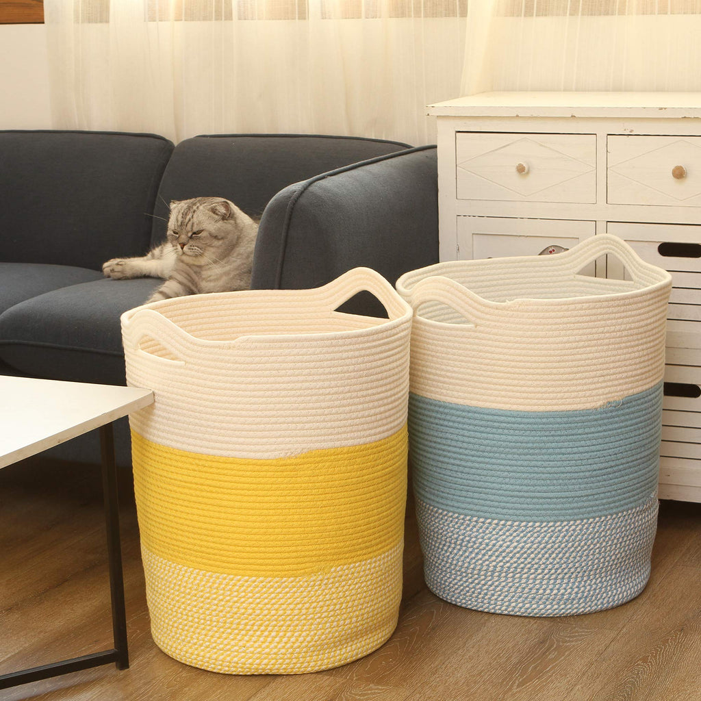 Large Woven Cotton Rope Laundry Basket with Handles, 20 x 14 in