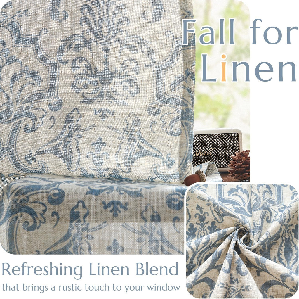 Curtains, Light Filtering 96 Inch Length 2 Panels Set, Baroque Style Linen Blend Drapes Living Room, Vintage Damask