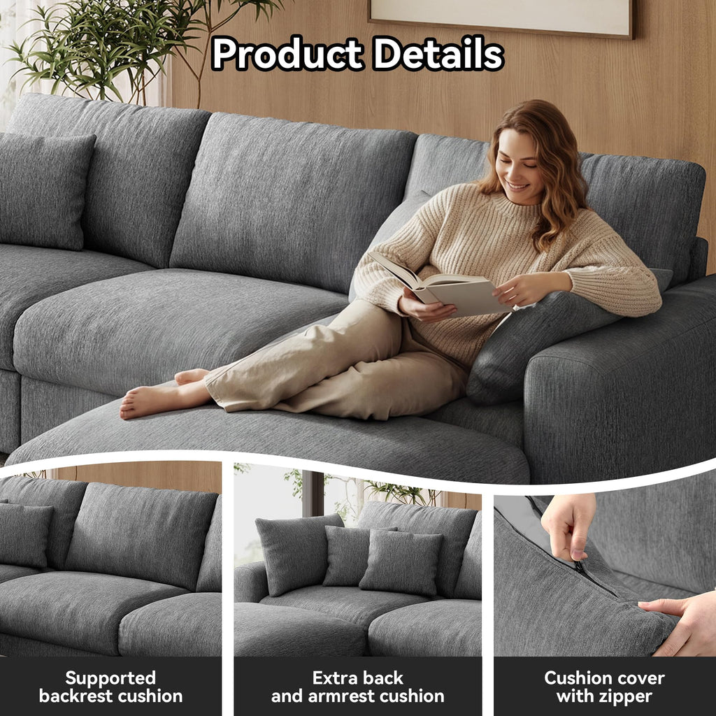 140" Oversized Cloud Sectional Couches, Modern Modular Sectional Sofa with Deep Seat, Convertible U Shape Couch with
