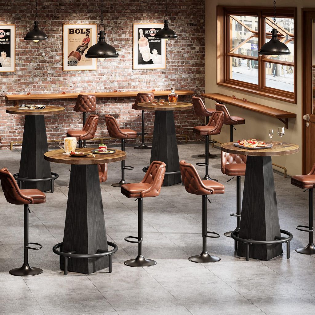 Bistro Pub Table, 37.4" High Round Bar Table for Small Bars, Brown and Black