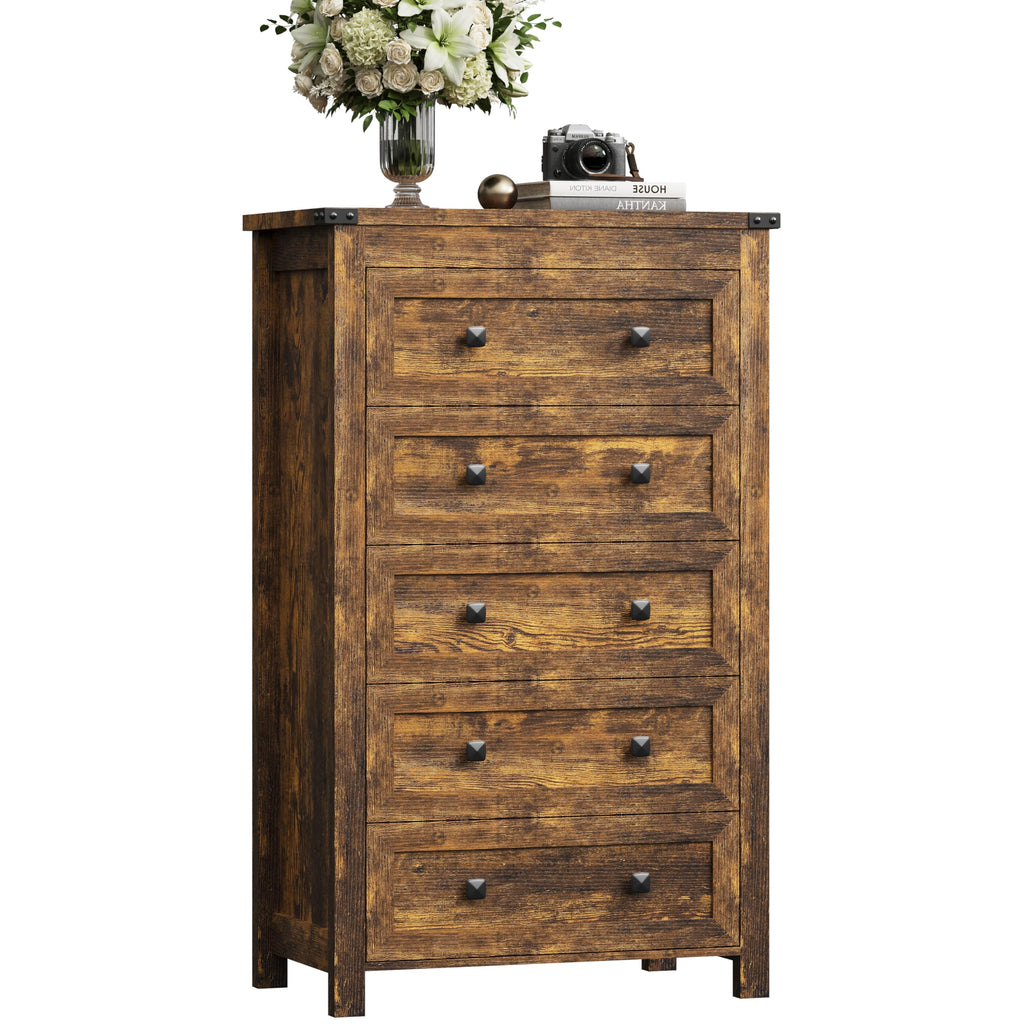 With 5 Drawers, Wood Dressers Chest of Drawers with Metal Handles, Modern Bedroom with Drawers for Closet Hallway