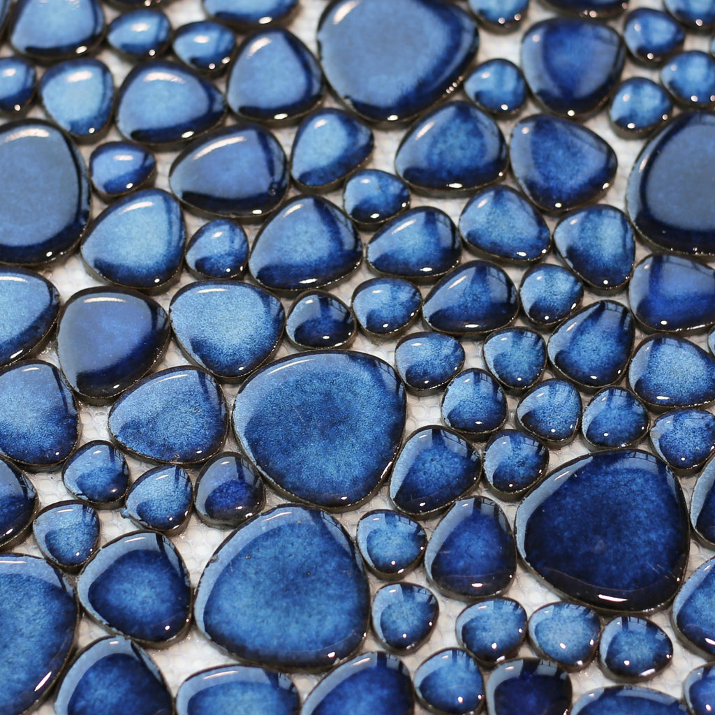 Cobalt Blue Pebble Tiles for Shower Floor Bathroom Floor Wall Mosaic Tile [Set of 5 Sheets]