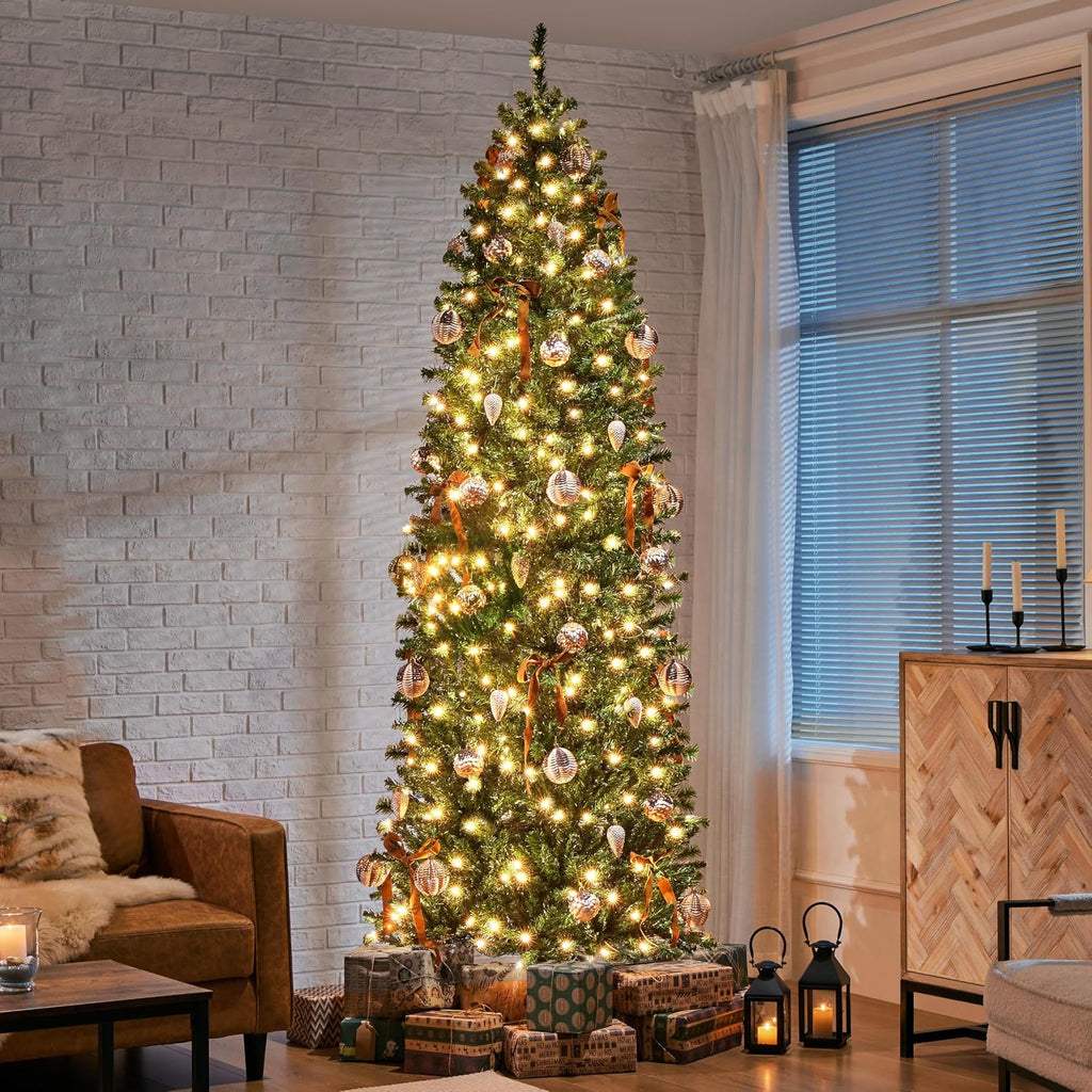 Pre-lit Pencil Artificial Christmas Tree, Green
