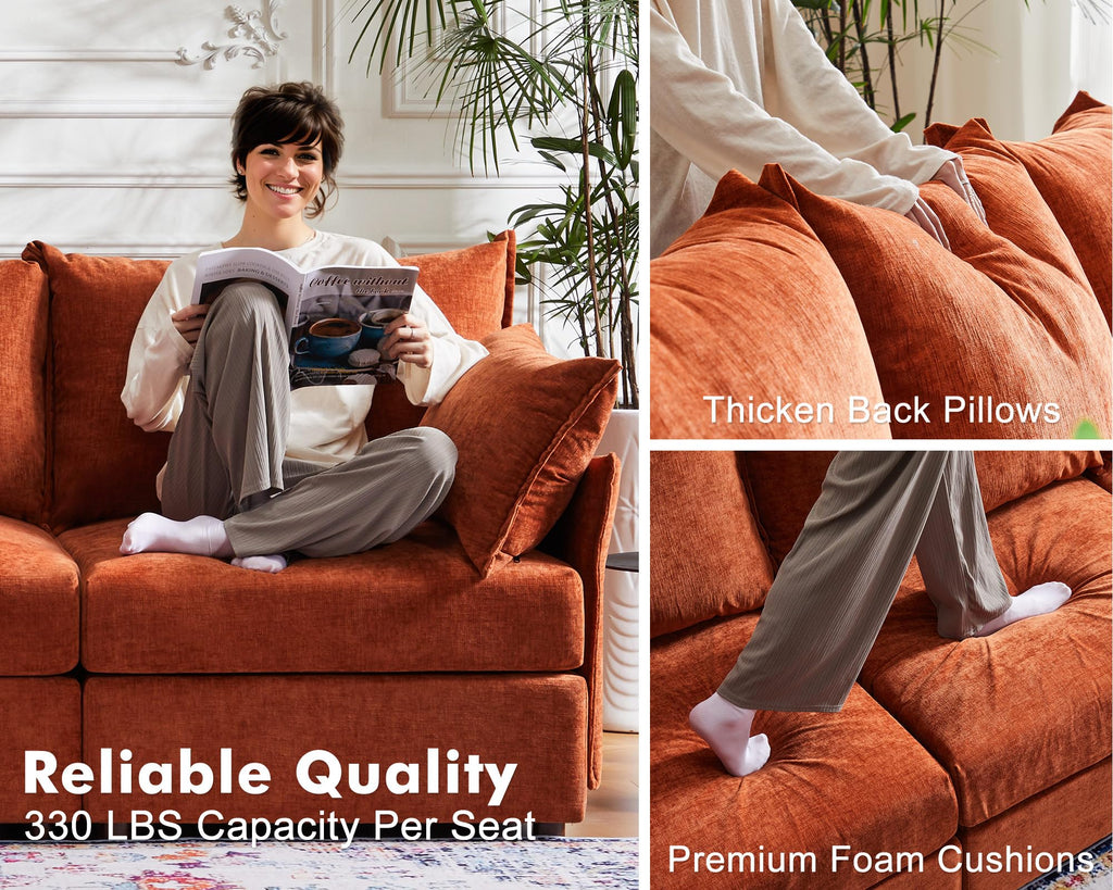 Luxury Modular Sectional Sofa, L-Shaped 3-Seat Couch with Storage Ottoman Deep Seat & Reversible Chaise Lounge
