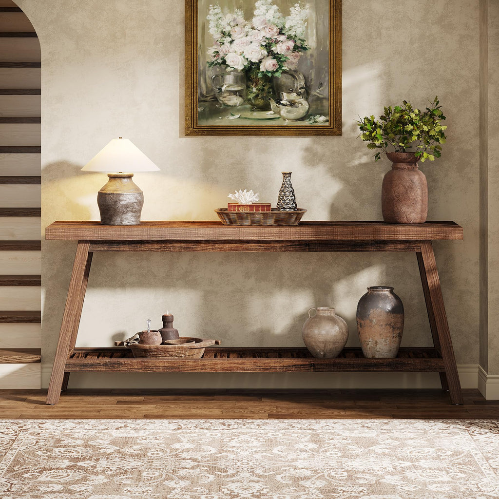 70.86-Inch Console Table for Entyrway, Farmhouse 2-Tier Entry Entrance Table, Narrow Long Sofa Table Behind Couch
