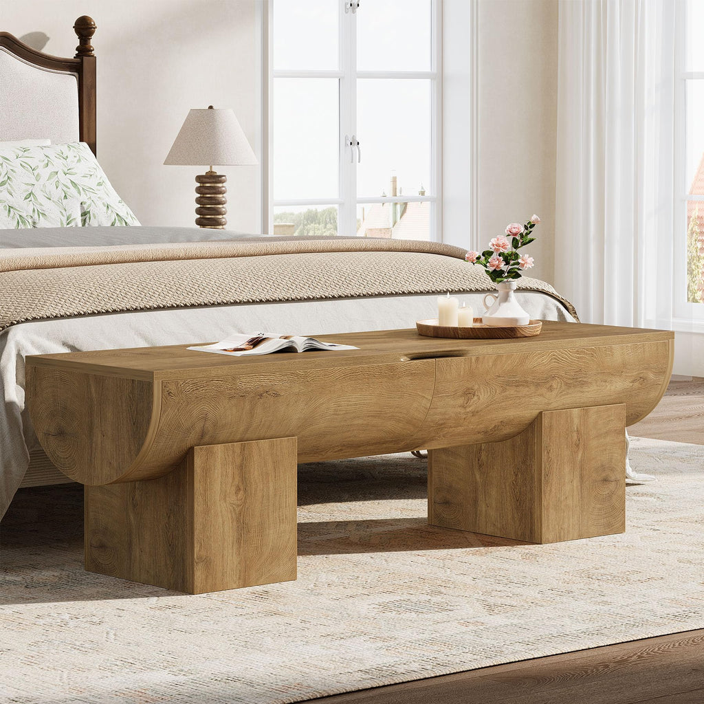 55" Entryway Storage Bench with 2 Safety Hinges, Farmhouse Shoe Bench with Flip-Top Storage, Supports 350 lbs, Easy