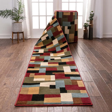 Custom Size Hallway Stair Runner- Choose Length - Imperial Mosaic Multicolor Geometric Modern 26 Inch Wide x 4 Feet