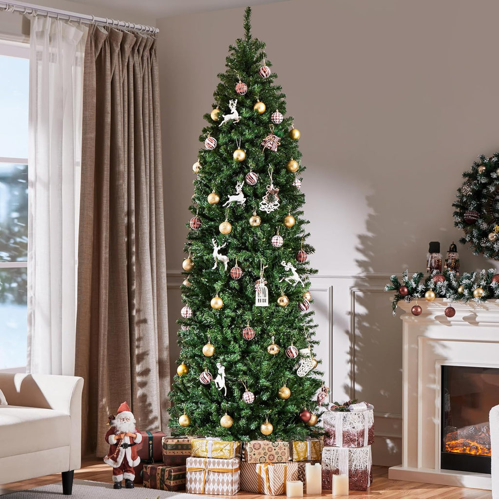 Pre-lit Pencil Artificial Christmas Tree, Green