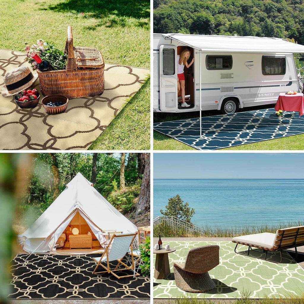 Ashler Sage Green Outdoor Plastic Straw Rug Waterproof for Patio, Clearance Reversible Camping Mats,