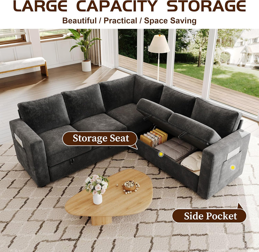 83.5" Sectional Sleeper Sofa with Pull Out Couch, Modern 5 Seat L Shaped Modular Couch