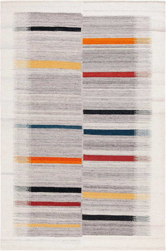 Kilim Collection Area Rug, Ivory & Grey, Handmade Flatweave Wool, Boho Southwestern Design, Ideal