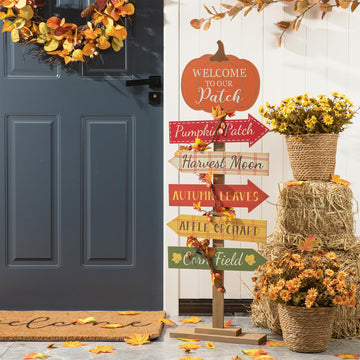 42.5"H Fall Wooden Pumpkin Patch Porch Decor, Rustic Fall Harvest Welcome to Our Patch Yard Sign, Farmhouse