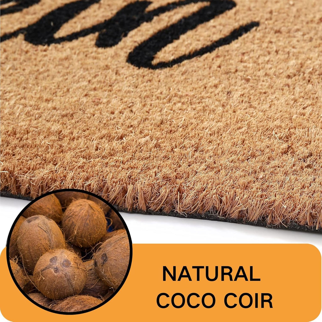Halloween Door Mat Combo Set, Boo Ghost Coco Coir Welcome Doormat + 28" x 43" Black and White Plaid Rug, Autumn