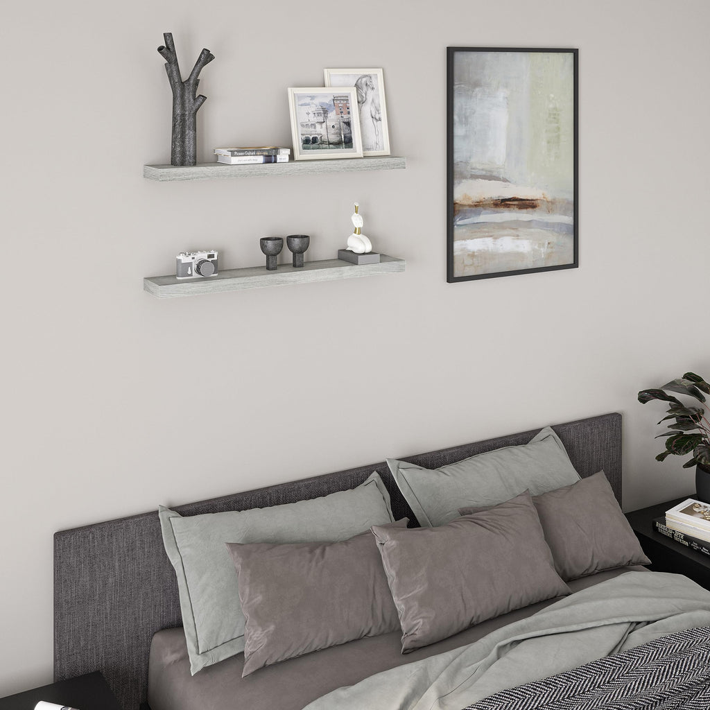 Floating Shelves, 36" Wood Wall Shelf Set of 2, with Invisible Brackets, 6" Deep, Rustic Gray