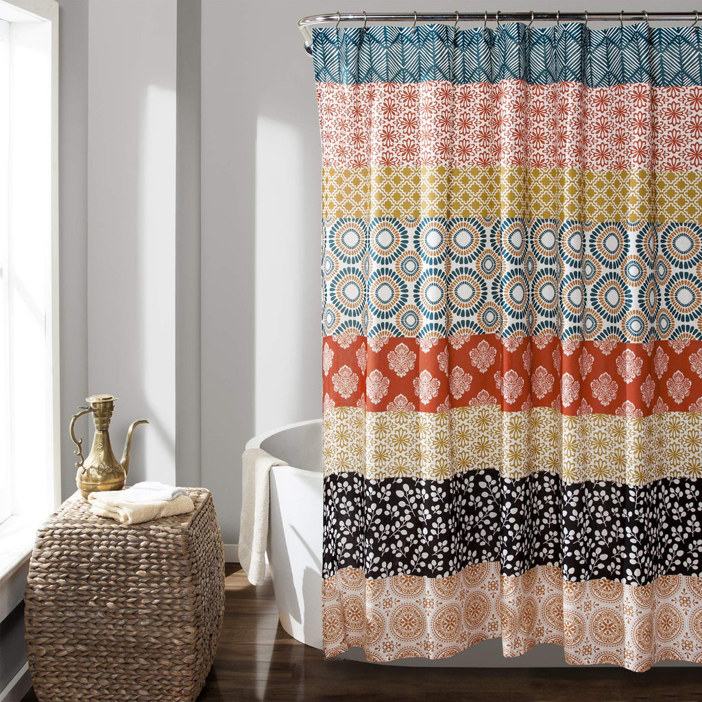 Bohemian Stripe Shower Curtain 72" W x 72" L Turquoise & Orange - Bathroom Curtain - Striped Shower Curtain - Boho