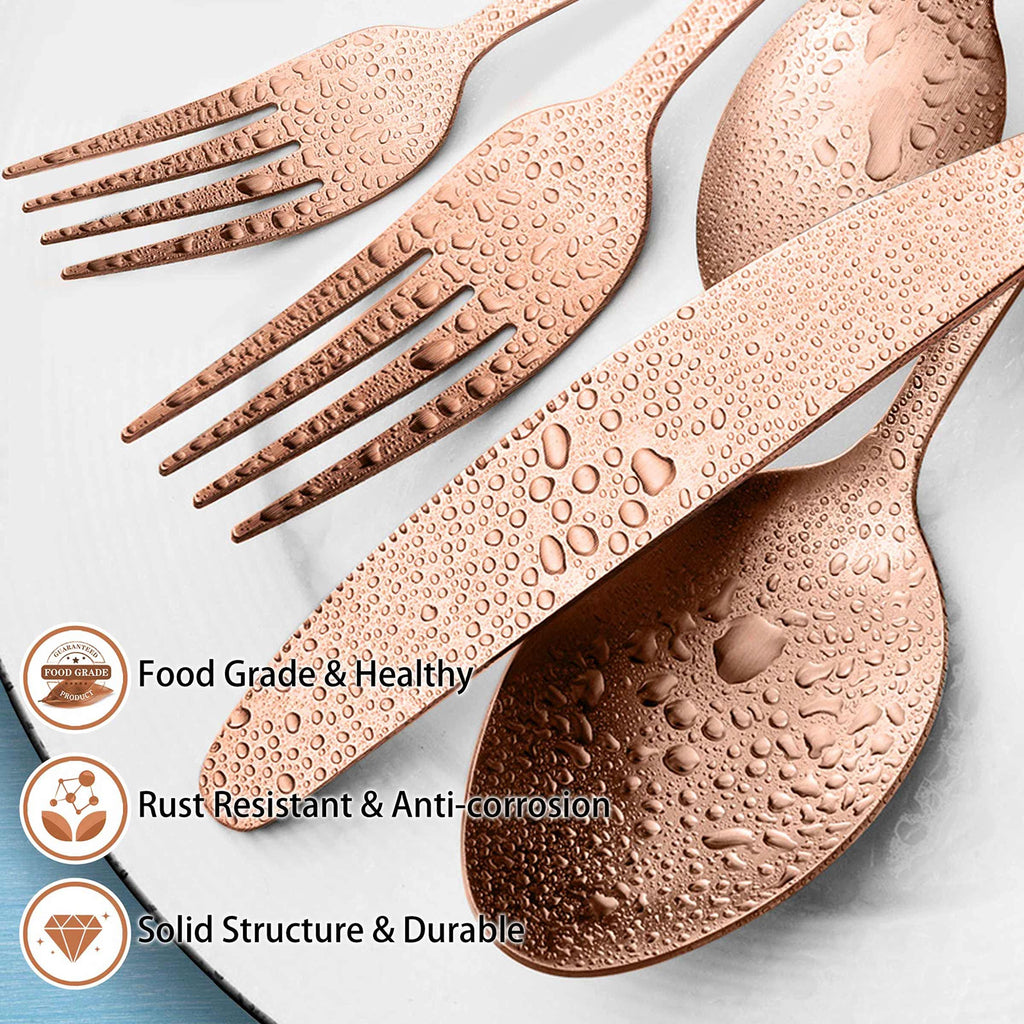 20 Piece Matte Copper Silverware Set, Stainless Steel Copper Flatware Cutlery Set for 4, Fancy Kitchen Utensil