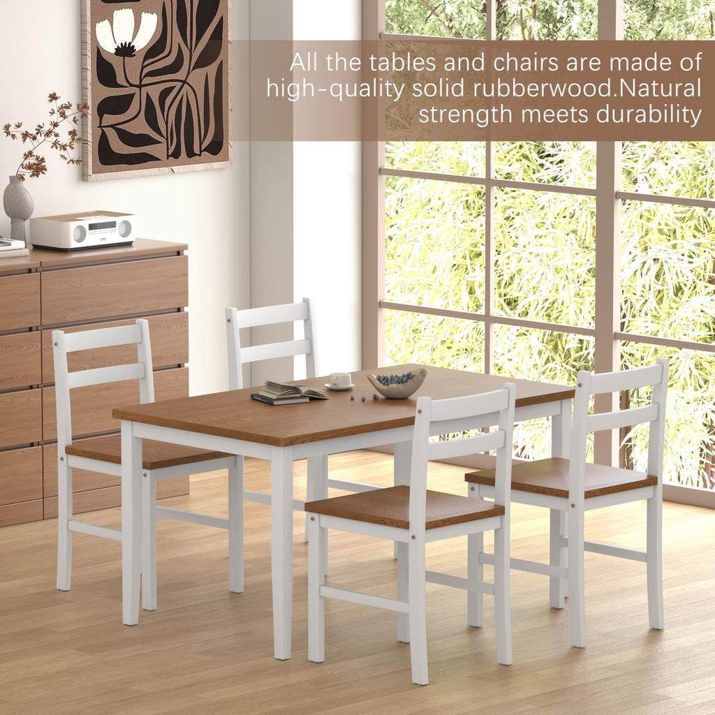 5 Piece Dining Table Set, Solid Wood Dining Table Set for 4, Farmhouse Table and 4 Chairs Set, 43.3'' Rectangular
