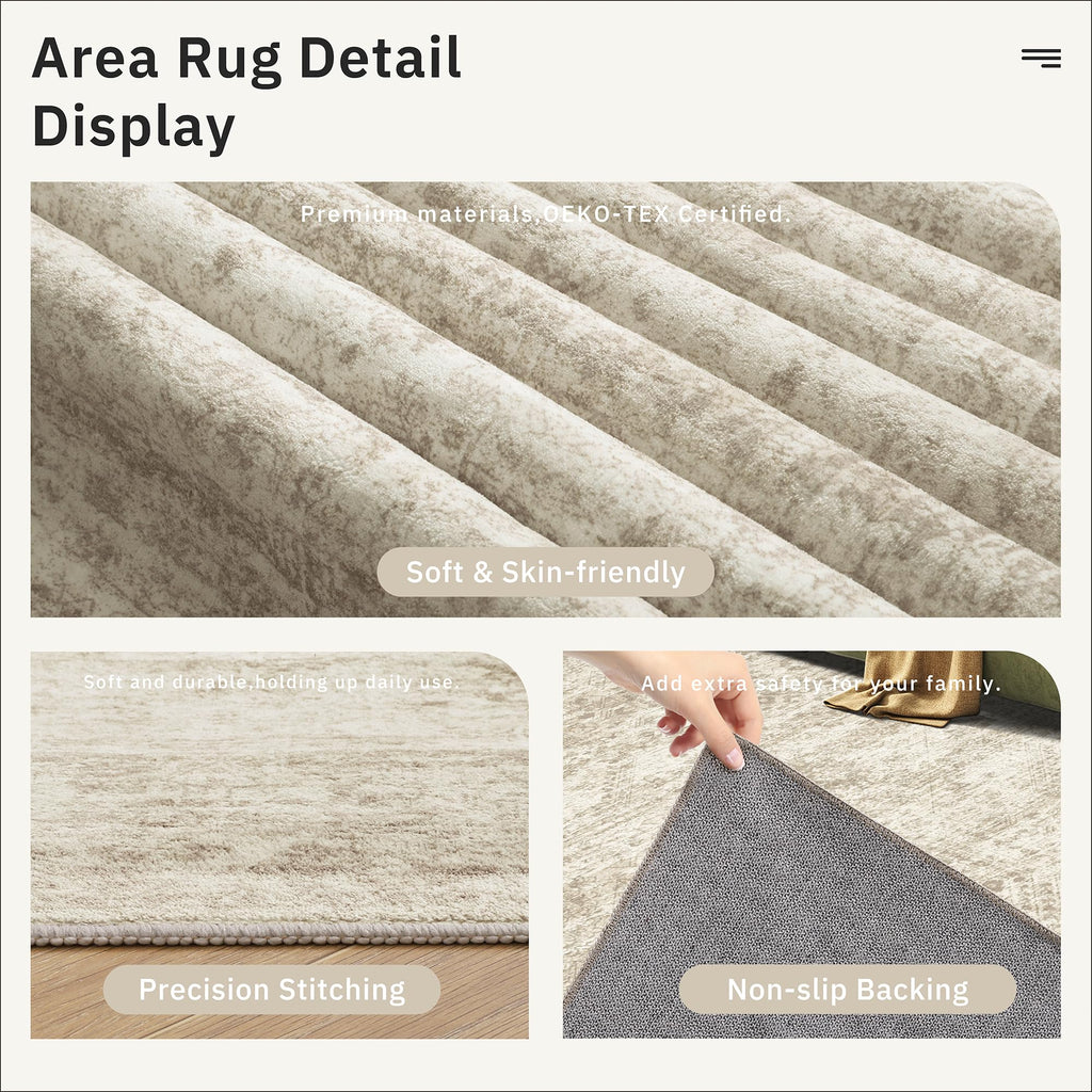 Hallway Runner Rug 2'6" x 16' Washable Long Kitchen Rugs Beige