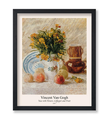 Art Vintage Van Gogh Poster - Retro Vase with Flowers Coffee Pot and Fruit Print - Impressionism Art - Classic